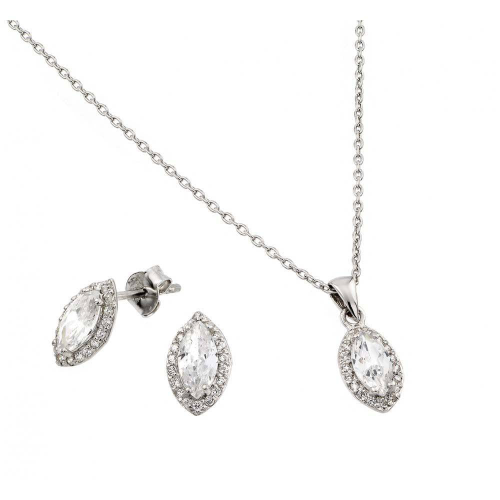 Sterling Silver Rhodium Plated Marqui CZ Stud Earring and Necklace Set