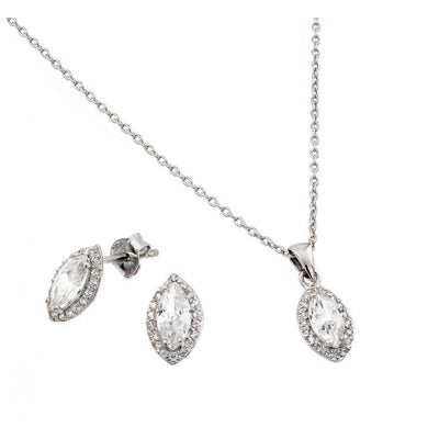 Sterling Silver Rhodium Plated Marqui CZ Stud Earring and Necklace Set