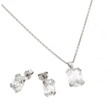 Sterling Silver Rhodium Plated Diamond CZ Stud Earring And Necklace Set