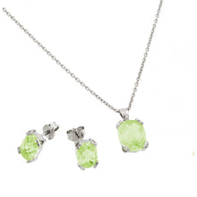 Load image into Gallery viewer, Sterling Silver Rhodium Plated Peridot CZ Stud Earring And Necklace Set