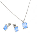 Sterling Silver Rhodium Plated Zircon CZ Stud Earring And Necklace Set