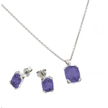 Load image into Gallery viewer, Sterling Silver Rhodium Plated Amethyst CZ Stud Earring And Necklace Set