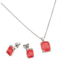 Load image into Gallery viewer, Sterling Silver Rhodium Plated Ruby CZ Stud Earring And Necklace Set