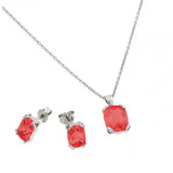 Sterling Silver Rhodium Plated Ruby CZ Stud Earring And Necklace Set