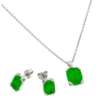 Load image into Gallery viewer, Sterling Silver Rhodium Plated Emerald CZ Stud Earring And Necklace Set