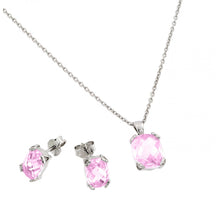 Load image into Gallery viewer, Sterling Silver Rhodium Plated Rose CZ Stud Earring And Necklace Set