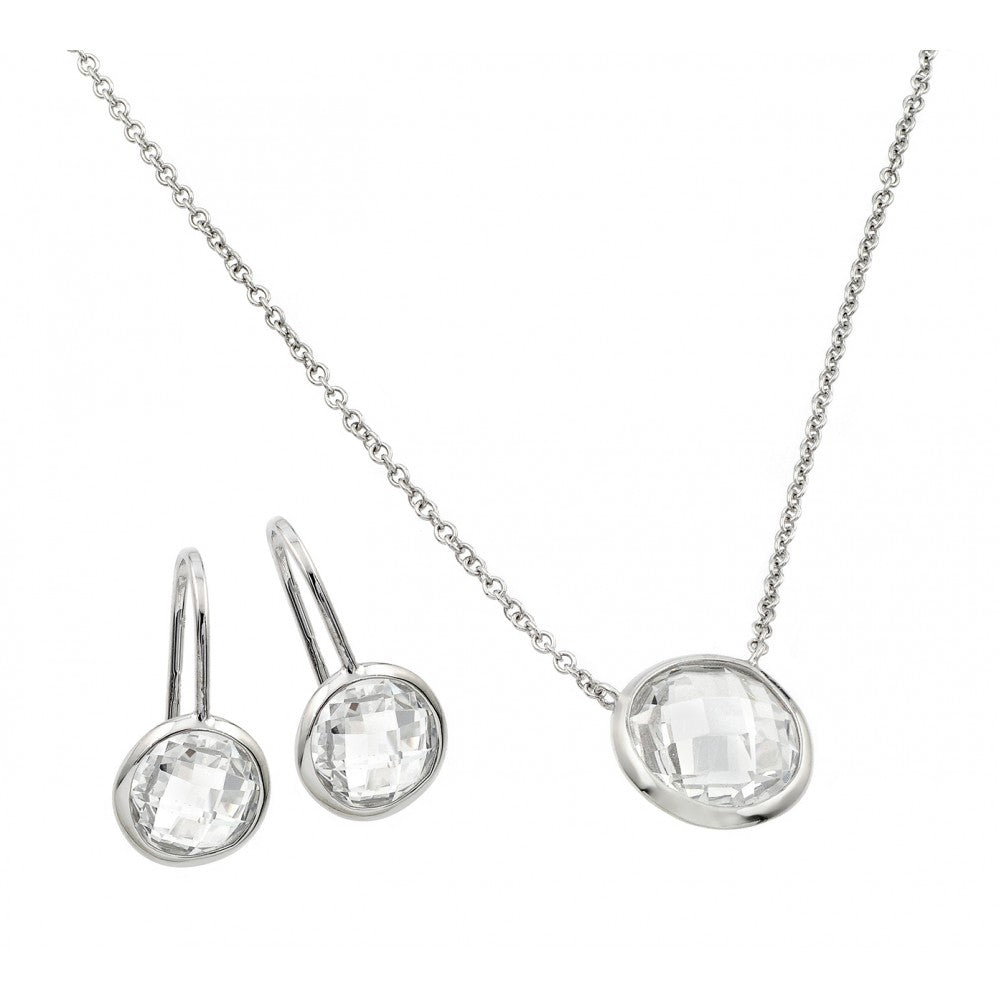 Sterling Silver Rhodium Plated CZ Round Birthstone Lever Back Set-Apr