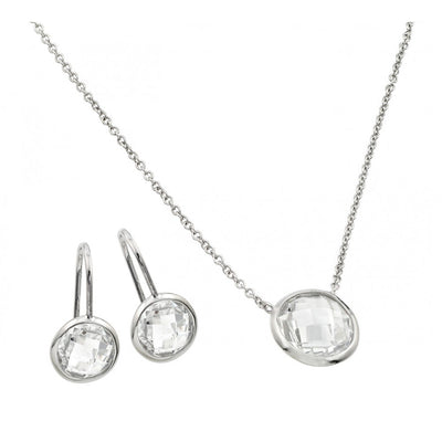 Sterling Silver Rhodium Plated CZ Round Birthstone Lever Back Set-Apr