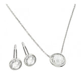 Sterling Silver Rhodium Plated CZ Round Birthstone Lever Back Set-Apr