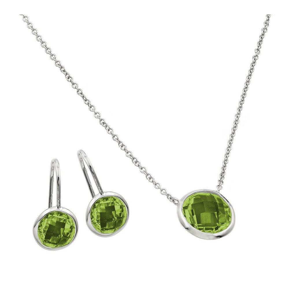 Sterling Silver Rhodium Plated CZ Round Birthstone Lever Back Set-Aug