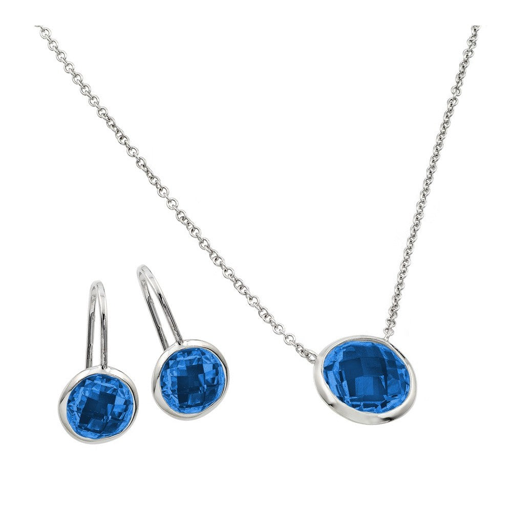 Sterling Silver Rhodium Plated CZ Round Birthstone Lever Back Set-Dec
