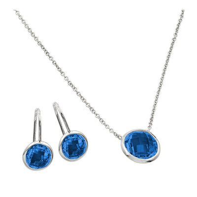 Sterling Silver Rhodium Plated CZ Round Birthstone Lever Back Set-Dec