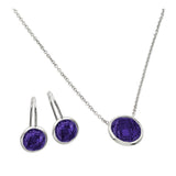 Sterling Silver Rhodium Plated CZ Round Birthstone Lever Back Set-Feb