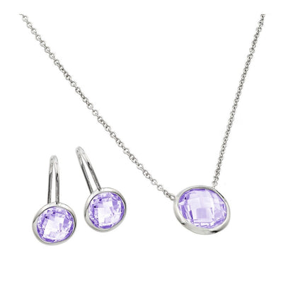 Sterling Silver Rhodium Plated CZ Round Birthstone Lever Back Set-Jun