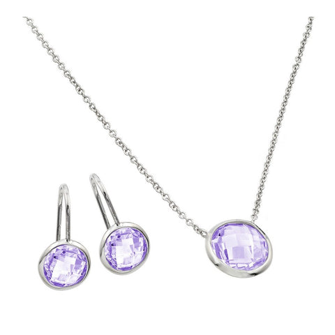 Sterling Silver Rhodium Plated CZ Round Birthstone Lever Back Set-Jun
