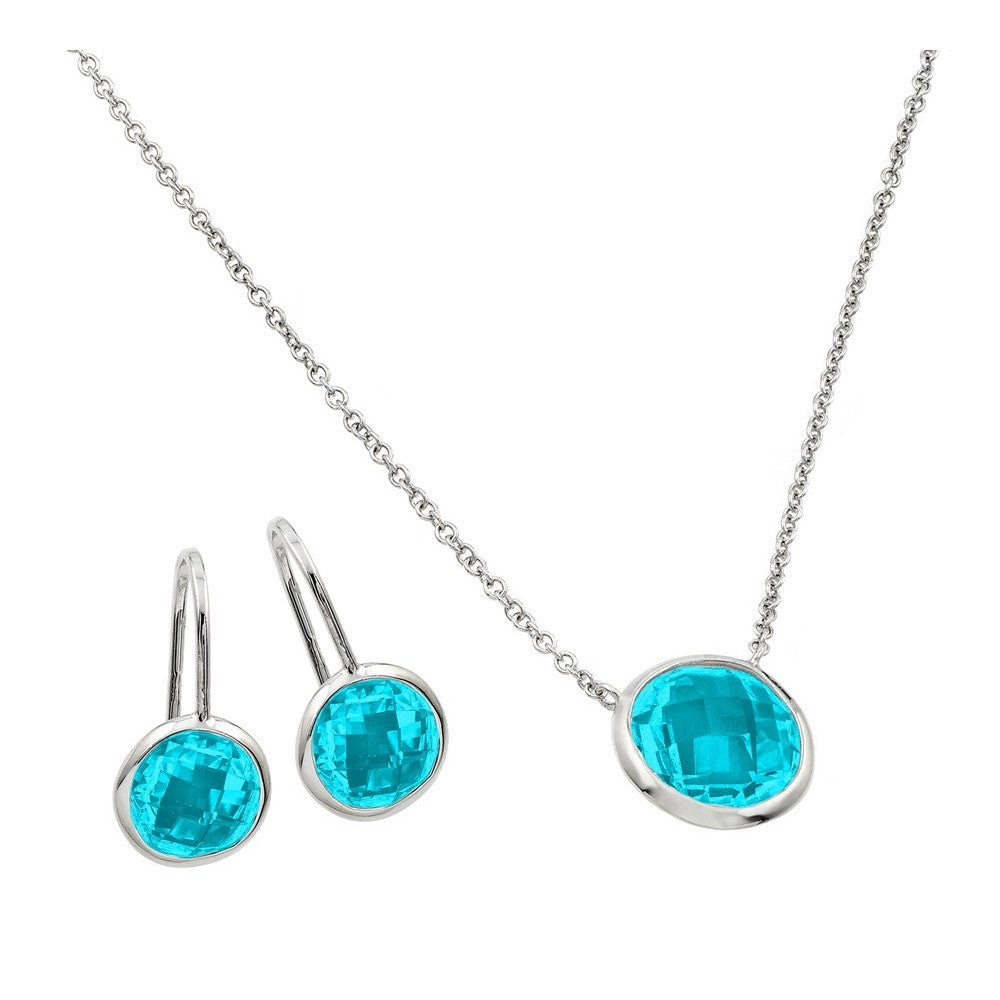 Sterling Silver Rhodium Plated CZ Round Birthstone Lever Back Set-Mar