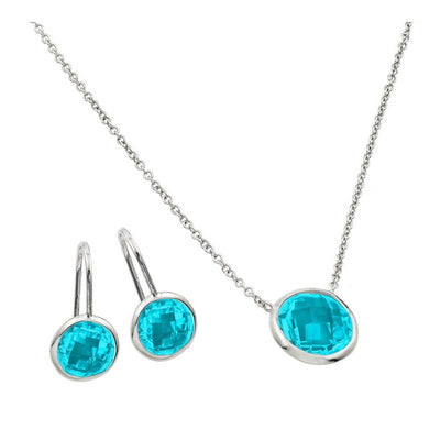 Sterling Silver Rhodium Plated CZ Round Birthstone Lever Back Set-Mar