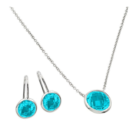 Sterling Silver Rhodium Plated CZ Round Birthstone Lever Back Set-Mar