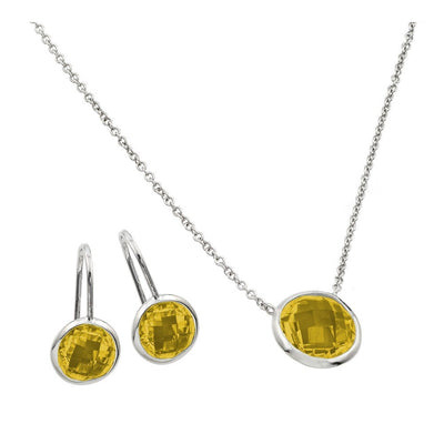 Sterling Silver Rhodium Plated CZ Round Birthstone Lever Back Set-Nov