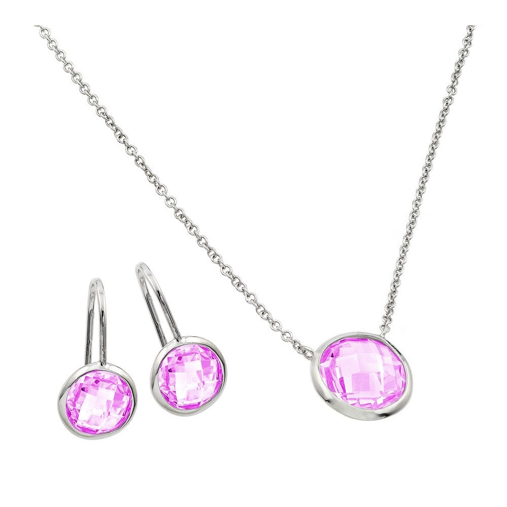 Sterling Silver Rhodium Plated CZ Round Birthstone Lever Back Set-Oct