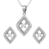 Sterling Silver Rhodium Plated Open Diamond Shaped Set with Dangling Round CZ in the Center