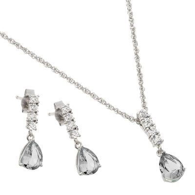 Sterling Silve Rhodium Plated Teardrop CZ Dangling Matching Set-Apr