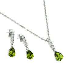 Load image into Gallery viewer, Sterling Silve Rhodium Plated Teardrop CZ Dangling Matching Set-Aug