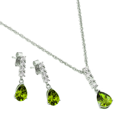 Sterling Silve Rhodium Plated Teardrop CZ Dangling Matching Set-Aug