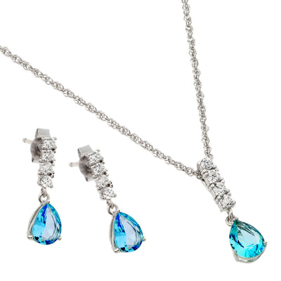 Sterling Silve Rhodium Plated Teardrop CZ Dangling Matching Set-Dec