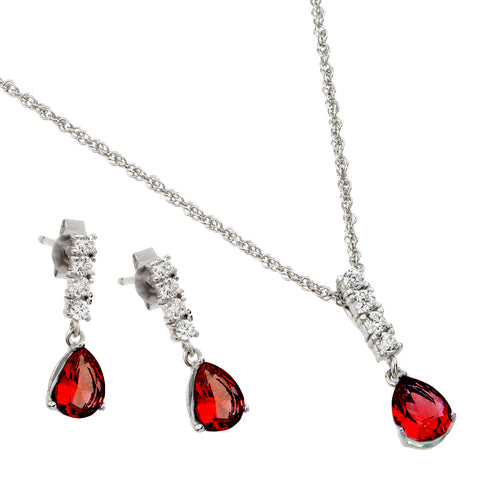 Sterling Silve Rhodium Plated Teardrop CZ Dangling Matching Set-Jan