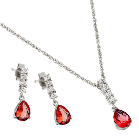 Sterling Silve Rhodium Plated Teardrop CZ Dangling Matching Set-Jul