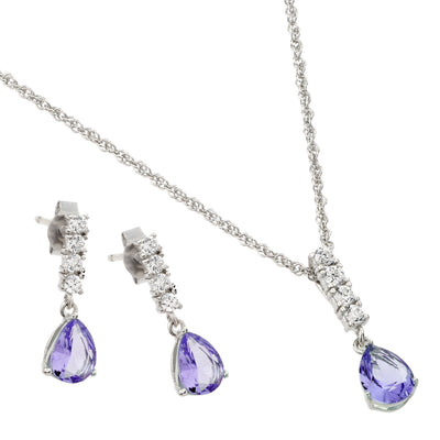 Sterling Silve Rhodium Plated Teardrop CZ Dangling Matching Set-Jun