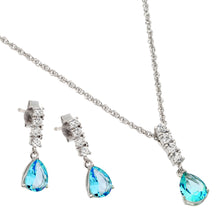 Load image into Gallery viewer, Sterling Silve Rhodium Plated Teardrop CZ Dangling Matching Set-Mar