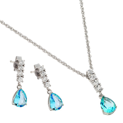 Sterling Silve Rhodium Plated Teardrop CZ Dangling Matching Set-Mar