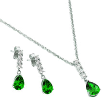 Load image into Gallery viewer, Sterling Silve Rhodium Plated Teardrop CZ Dangling Matching Set-May