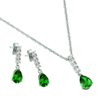 Sterling Silve Rhodium Plated Teardrop CZ Dangling Matching Set-May
