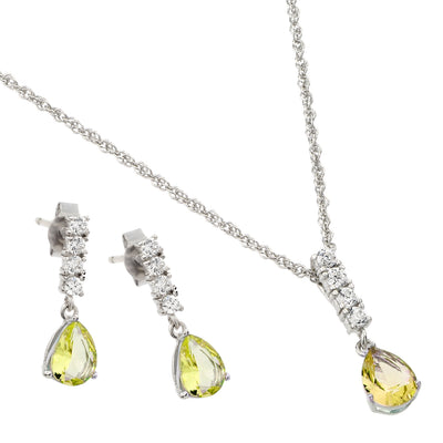 Sterling Silve Rhodium Plated Teardrop CZ Dangling Matching Set-Nov