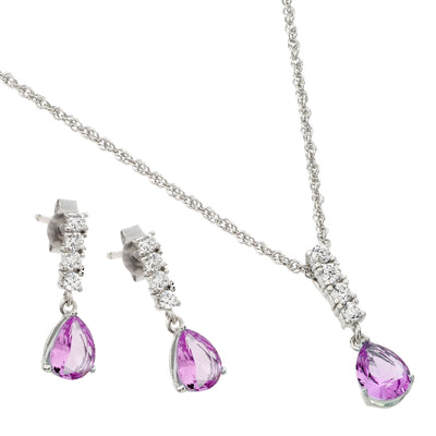 Sterling Silve Rhodium Plated Teardrop CZ Dangling Matching Set-Oct