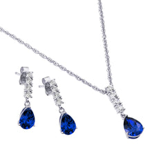 Load image into Gallery viewer, Sterling Silve Rhodium Plated Teardrop CZ Dangling Matching Set-Sep