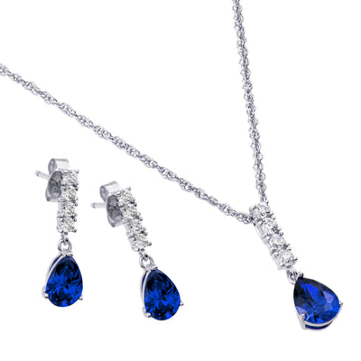 Sterling Silve Rhodium Plated Teardrop CZ Dangling Matching Set-Sep