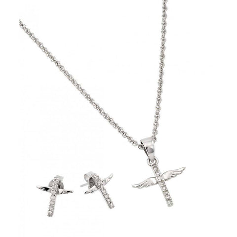 Sterling Silver Rhodium Plated Wings Set