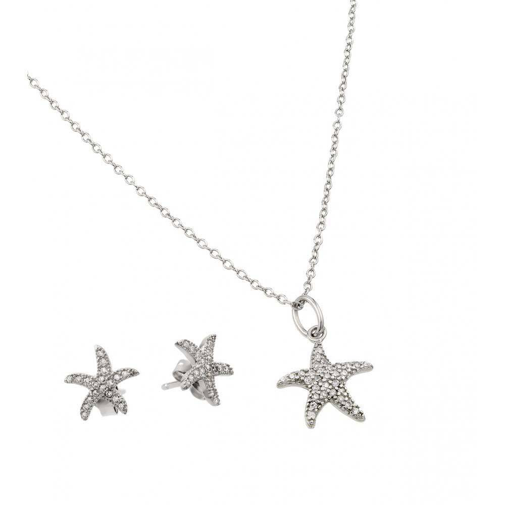 Sterling Silver Rhodium Plated Starfish Set