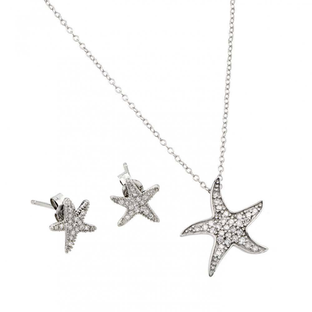 Sterling Silver Rhodium Plated Starfish Set