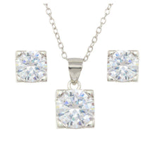 Load image into Gallery viewer, Sterling Silver Rhodium Plated Boxed CZ Stone Necklace and Earrings Set
