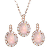 Sterling Silver Rose Gold Plated Oval Synthetic Opal Necklace and Earrings Set with CZ