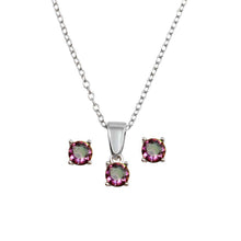 Load image into Gallery viewer, Sterling Silver Rhodium Plated Small Crystal AB CZ Earrings and Necklace Set