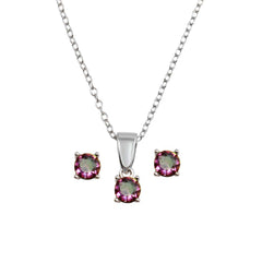 Sterling Silver Rhodium Plated Small Crystal AB CZ Earrings and Necklace Set