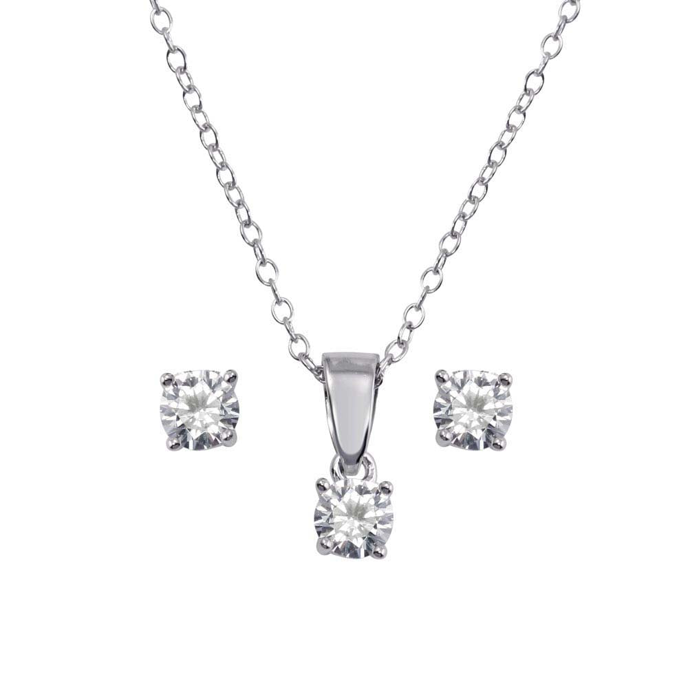 Sterling Silver Rhodium Plated Small Crystal AB CZ Earrings and Necklace Set