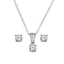 Load image into Gallery viewer, Sterling Silver Rhodium Plated Small Crystal AB CZ Earrings and Necklace Set