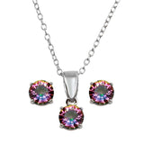 Sterling Silver Rhodium Plated Crystal AB CZ Earrings and Necklace Set